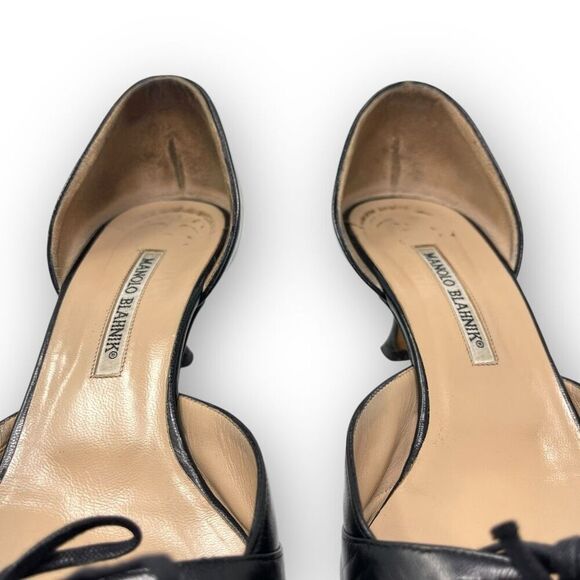 Manolo Blahnik Retro Black Leather Bow Detail Pointed Toe Heel Womens Size EU 41 - Picture 9 of 16